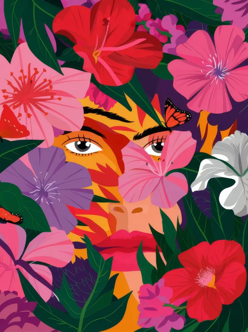 Mistero degli occhi floreali poster con telaio in plastica da Petal Canvas