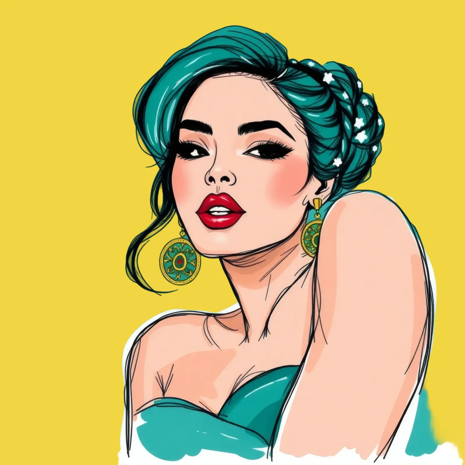 selbstbewusste Frau mit türkisfarbenem Haar und auffälligem Make-up Hahnemühle von DesignDoodle