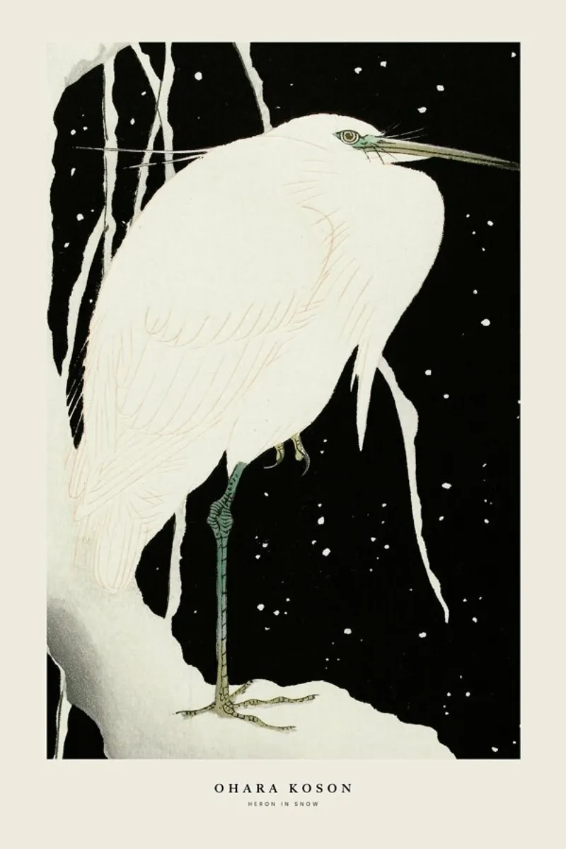 Koson - Heron in Snow pellicola backlit da Vintage by JUNIQE