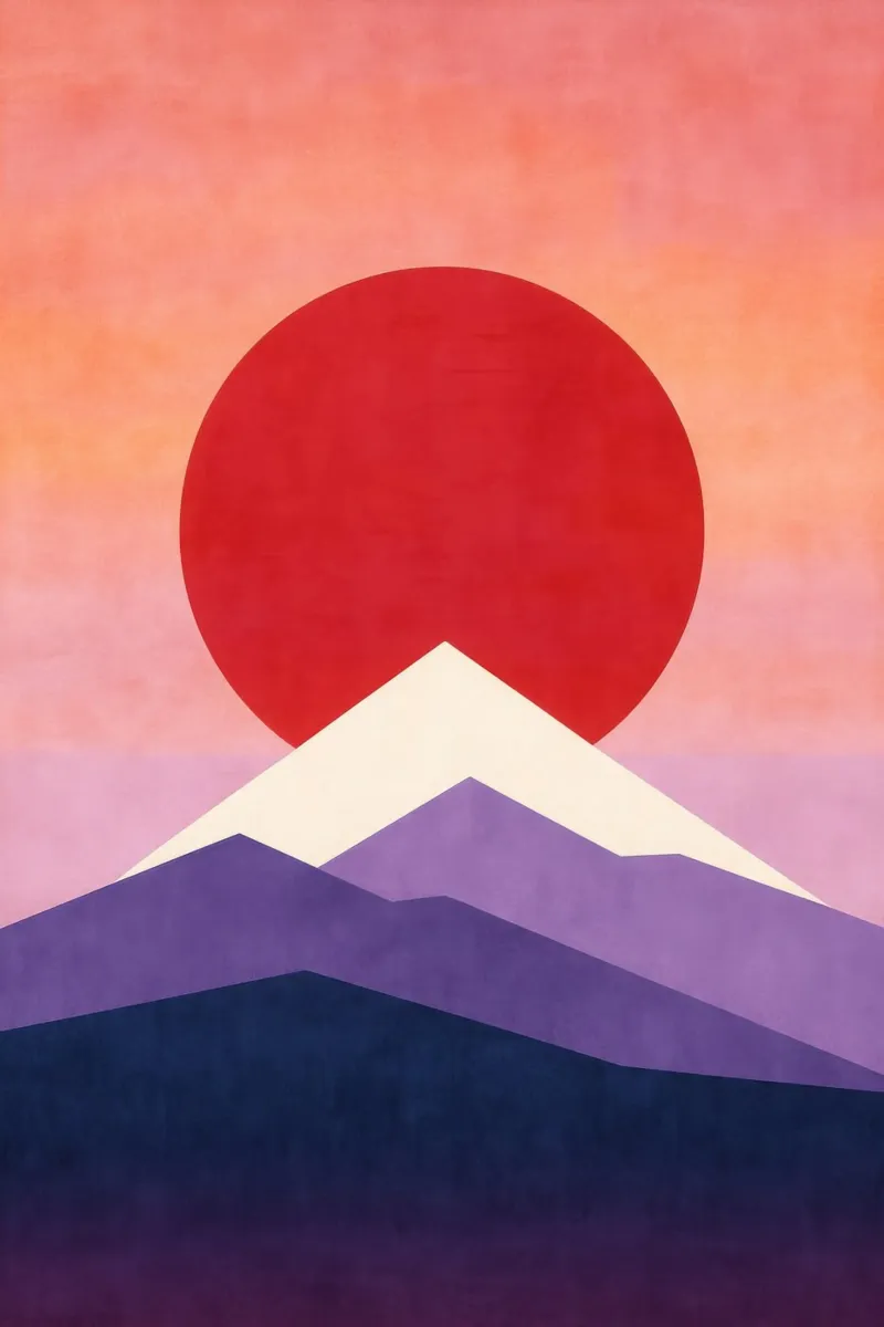 Monte Fuji - Tramonto viola su Osaka poster con telaio in legno da Affiches Soleil & Déco Lumineuse – Sunny