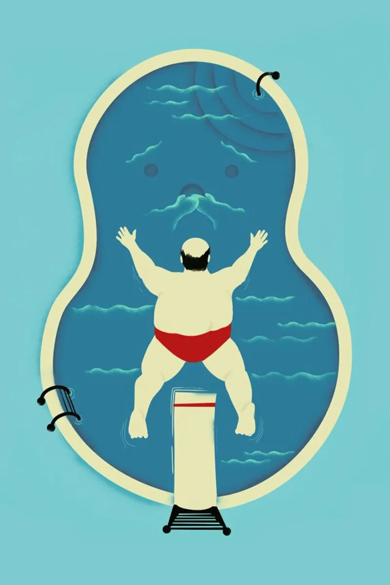 Belly Flop Victim poster avec cadre en bois de Jay Fleck