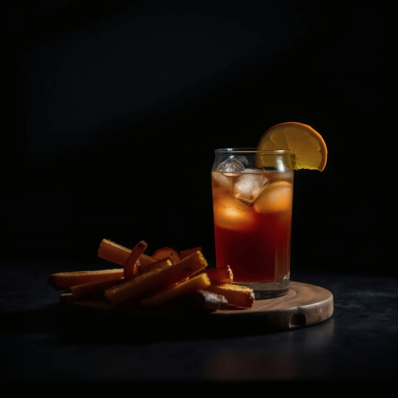 Bebida refrescante con guarnición de naranja servida en tabla de madera metacrilato de DesignDoodle