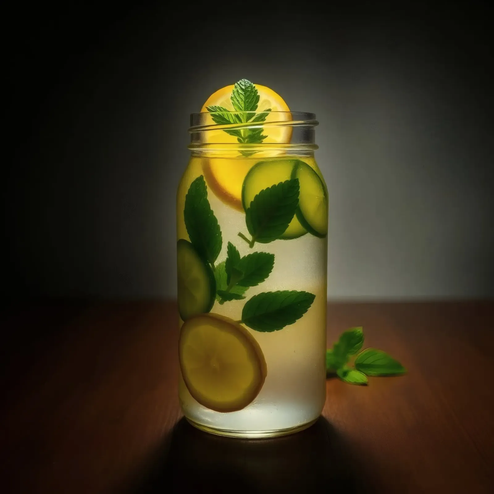 Refreshing lemonade with mint leaves and cucumber slices poster by DesignDoodle