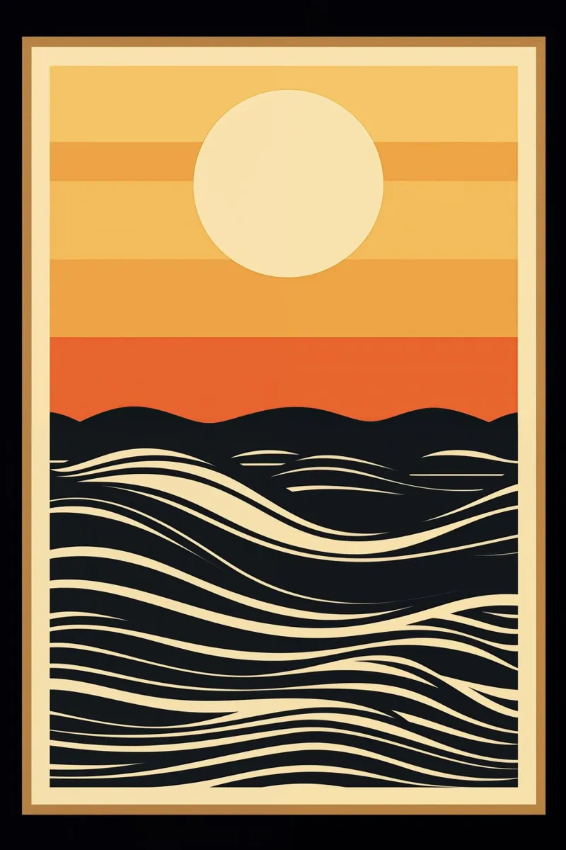 Abstracte zonsondergang canvas met Baklijst van Imagine