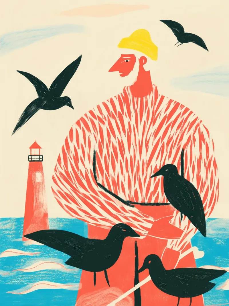 The Fisherman with the Black Seagulls | Printmaking canvas with Floater frame by Autofocus
