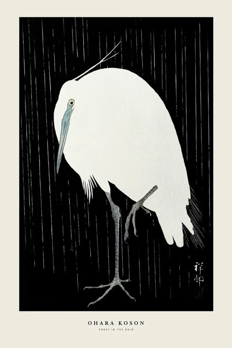 Koson - Egret in the Rain pellicola backlit da Vintage by JUNIQE