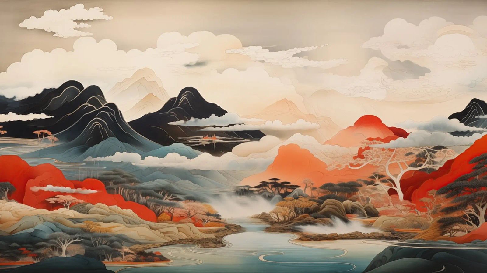Paisaje abstracto japonés poster de Imagine