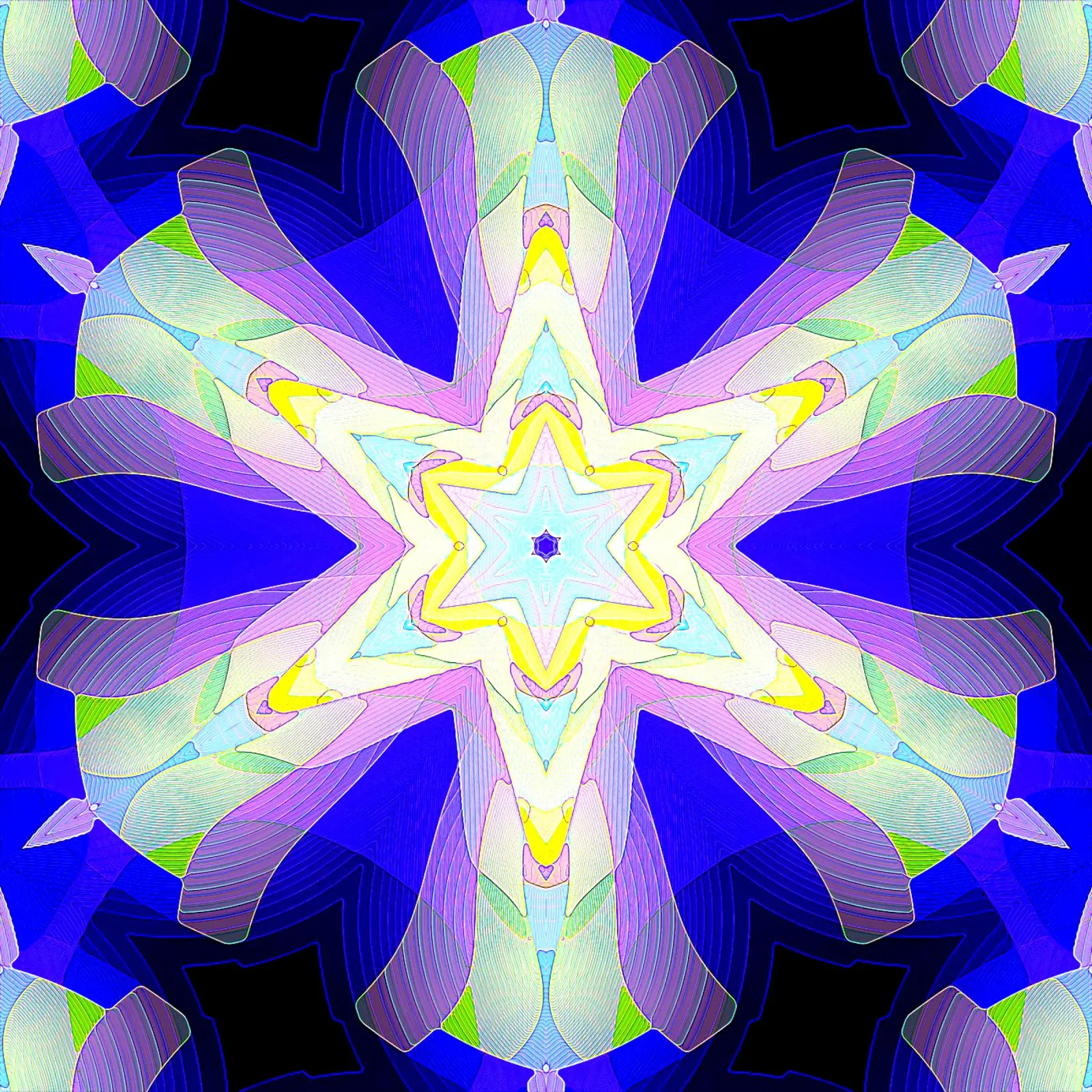 Caleidoscopio con forme ornamentali nei colori blu-viola-verde pellicola backlit da Gürsel Yesil Digital Art