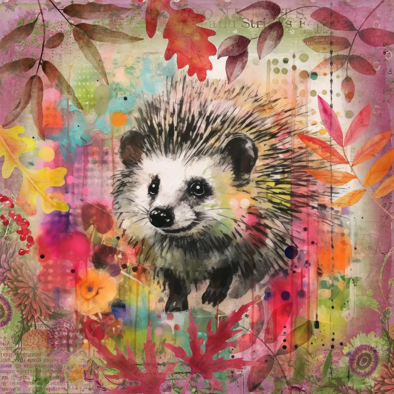 Riccio Tarda estate fauna selvatica Colorful Mixed Media Art poster con telaio in alluminio da Andrea Haase Modern Home