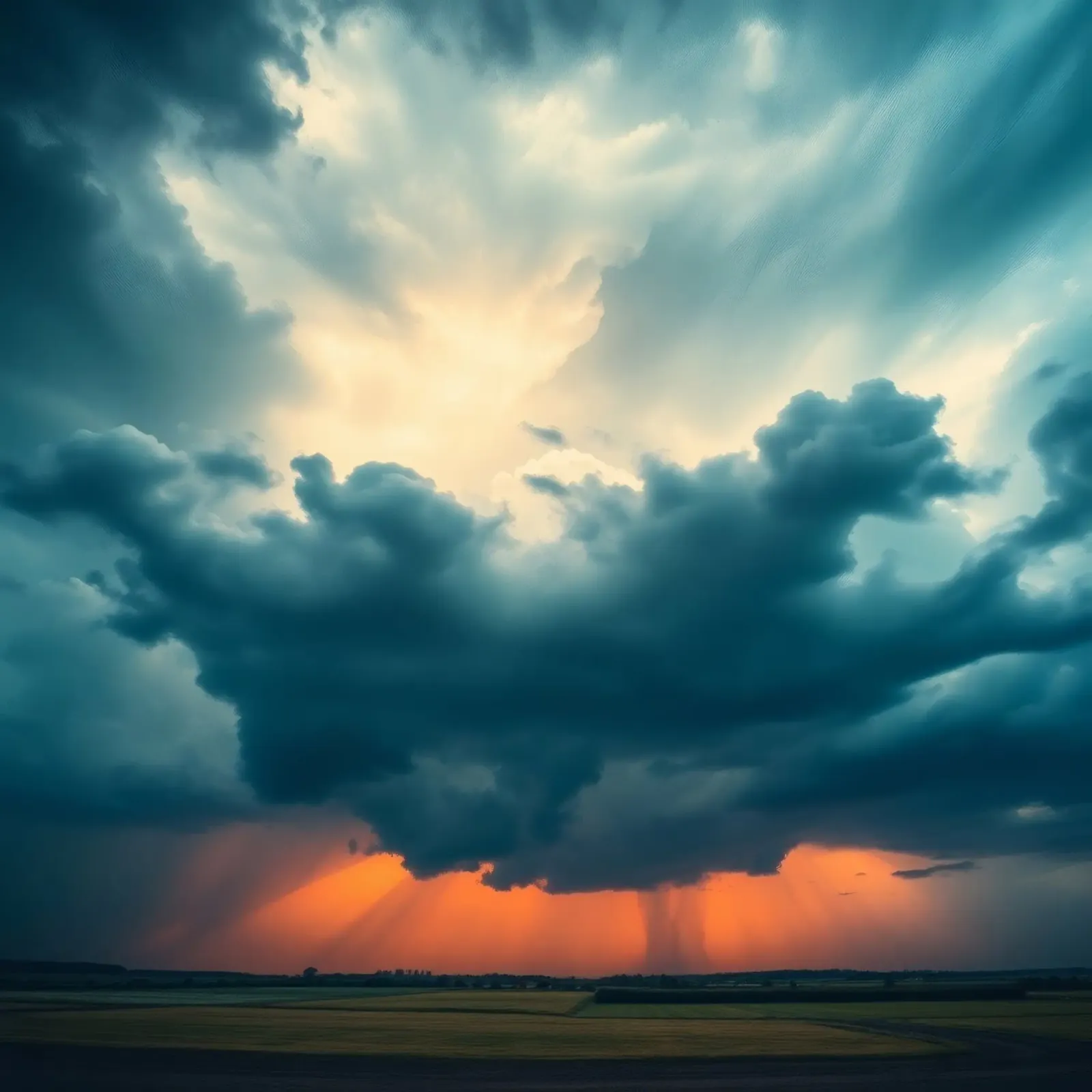 Dramatic sunset sky over open fields with towering clouds canvas by DesignDoodle