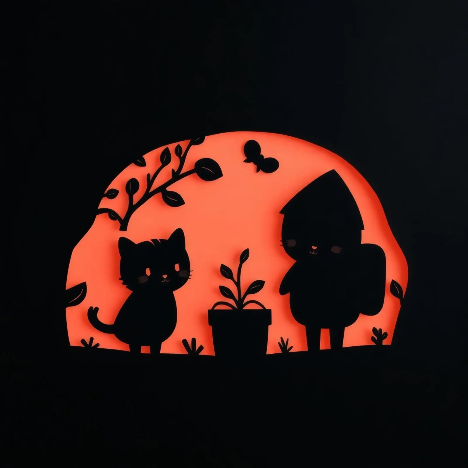 Silhouette di un personaggio e di un gatto che interagiscono pellicola backlit da DesignDoodle