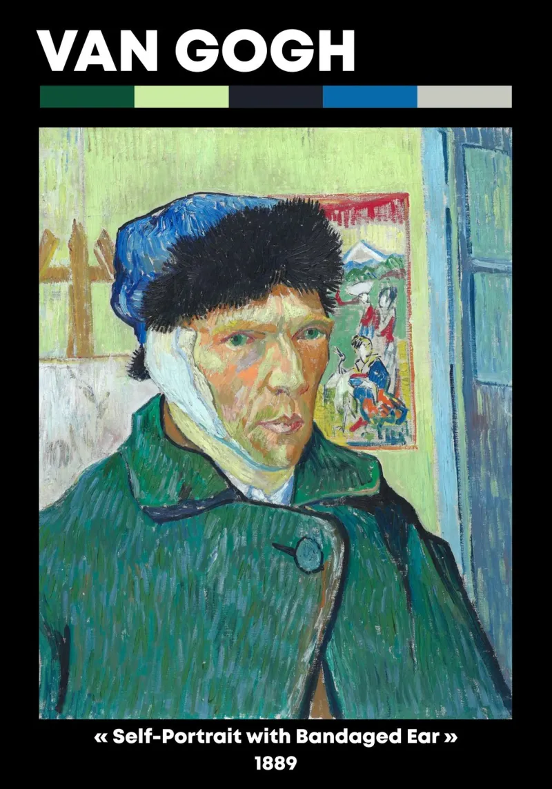 Van Gogh "Autoritratto con orecchio bendato" - Iconico post-Imp poster con telaio in plastica da NorwesClub