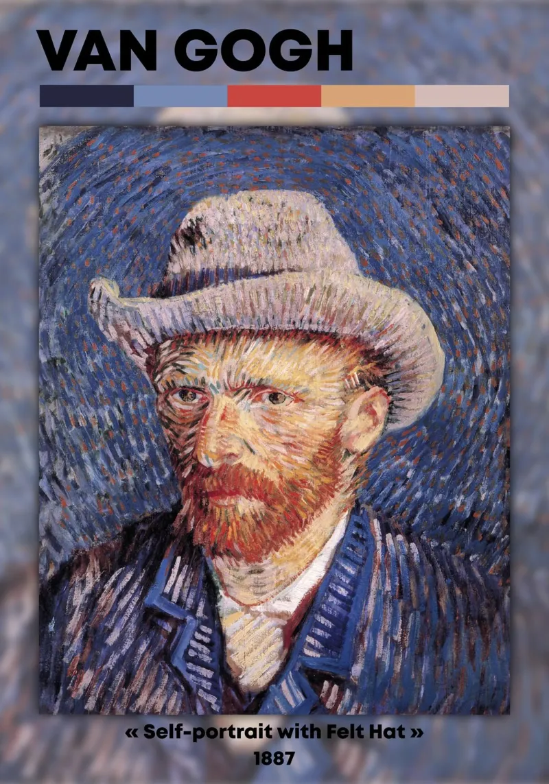 Van Gogh Self-Portrait: Felt Hat - Intense Post-Impressionis canvas met Baklijst van NorwesClub
