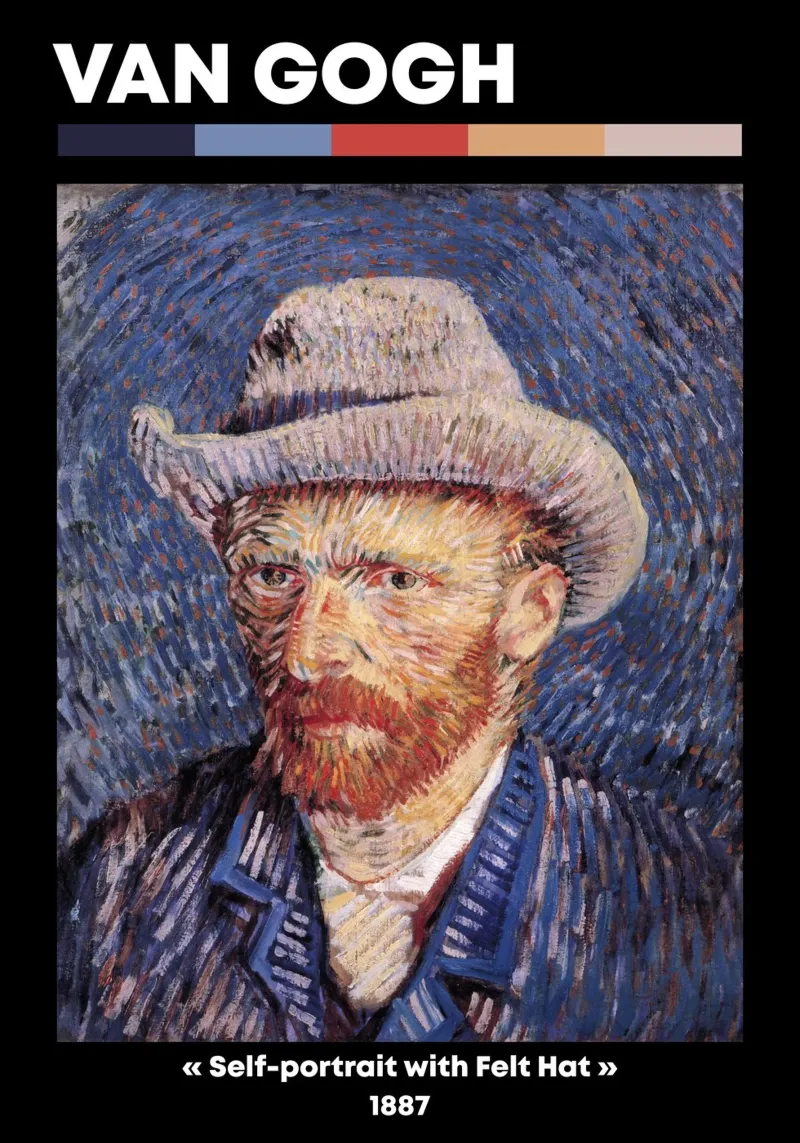 Autoritratto di Van Gogh (cappello di feltro) - Maschera post-impressionista poster con telaio in legno da NorwesClub