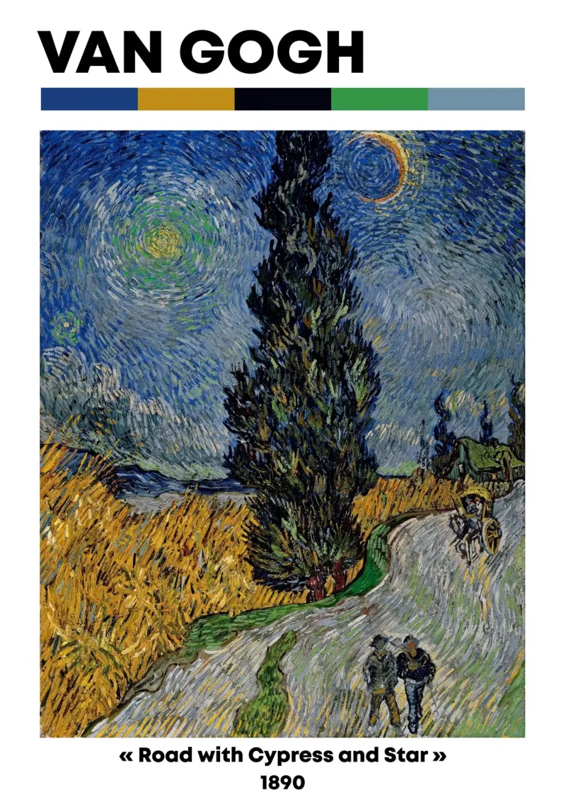 Van Gogh "Strada con cipresso e stella" - Post-Impressione iconica alluminio dibond da NorwesClub