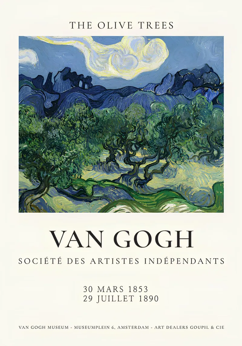 Van Goghs "De olijfbomen" - Dynamisch postimpressionistisch La canvas met Baklijst van NorwesClub