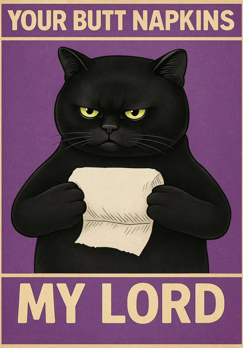 Black Cat with Toilet Paper Your Butt Napkins My Lord canvas by the gan gan