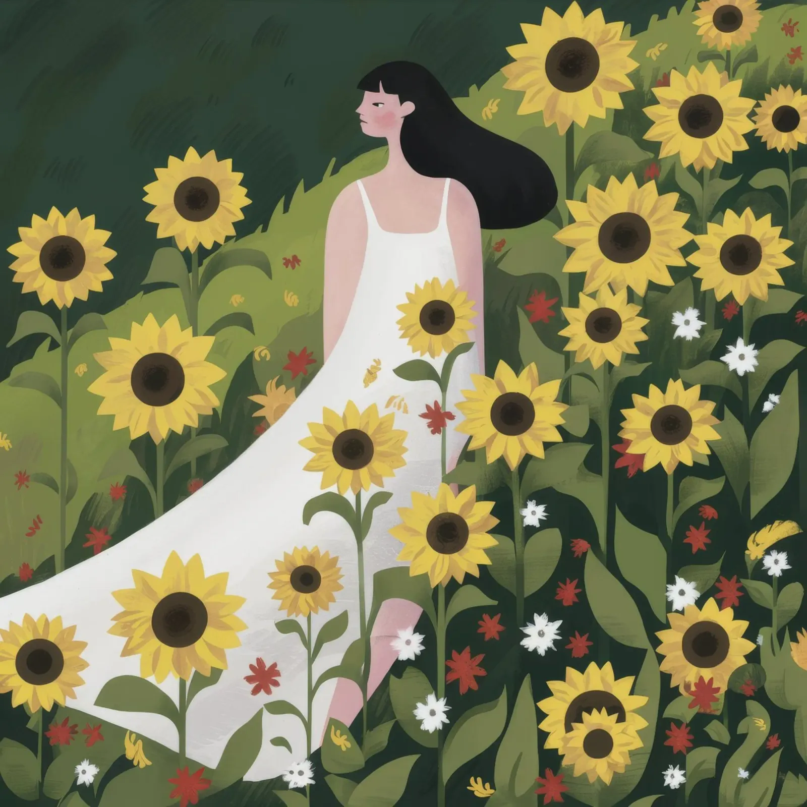 Passeggiata della serenità dei girasoli poster con telaio in legno da Petal Canvas