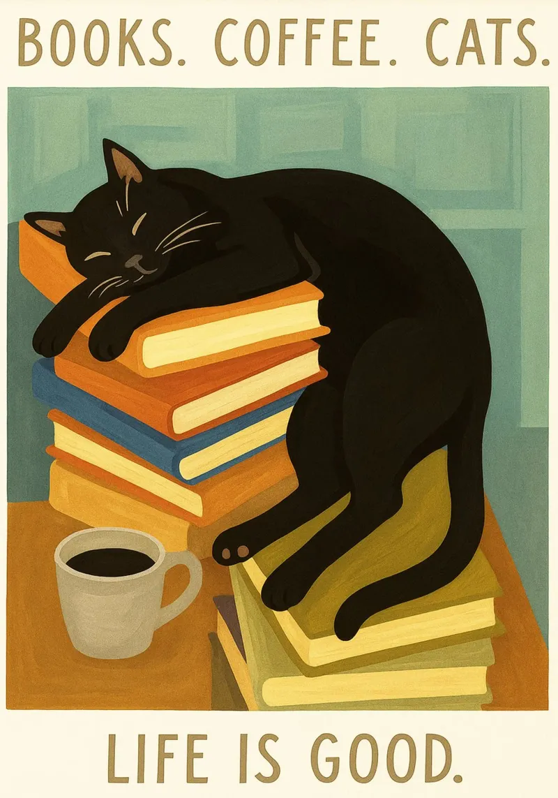 Libri divertenti Caffè gatto poster con telaio in legno da the gan gan