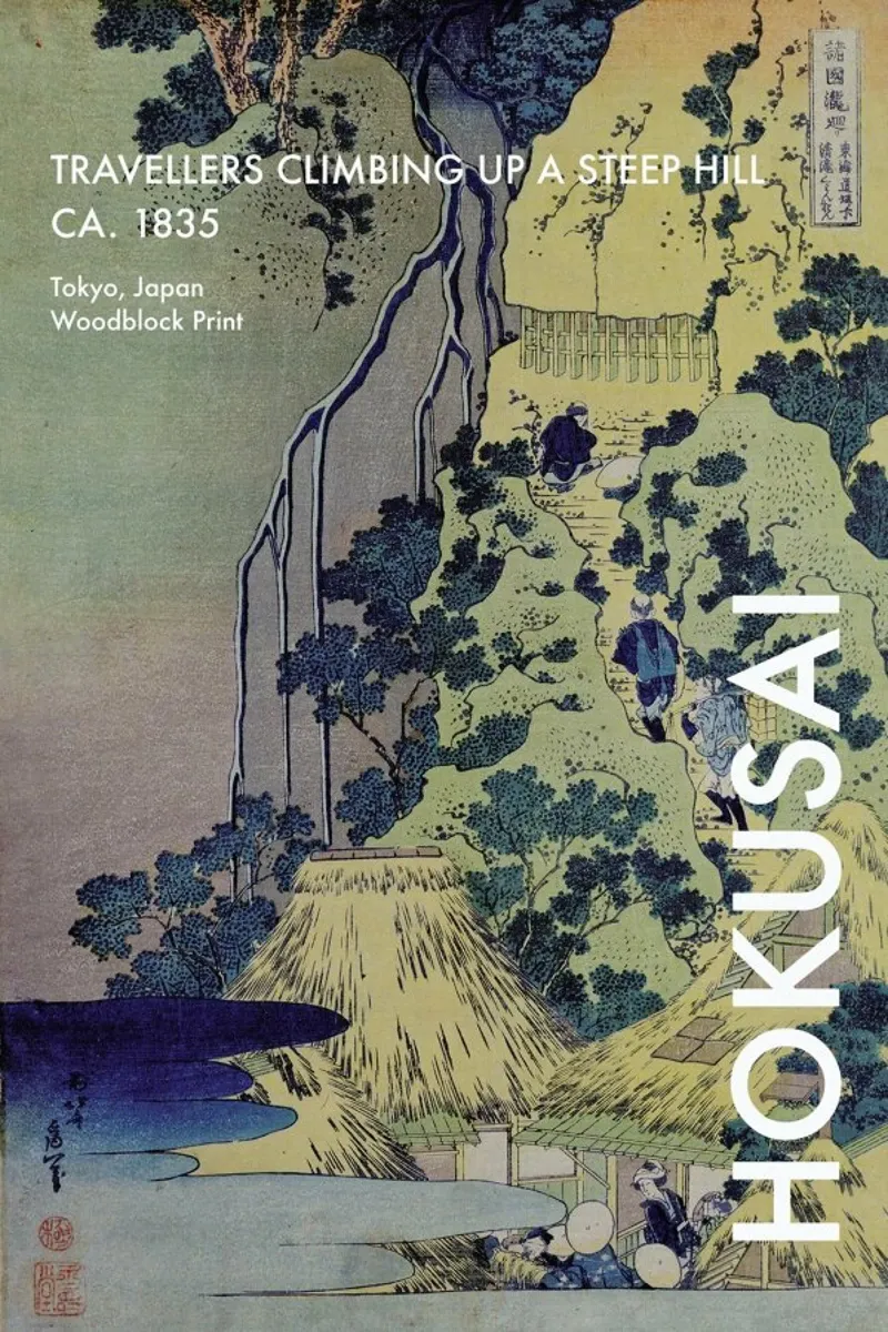 Hokusai - Travellers Climbing Up a Steep Hill poster con telaio in alluminio da Vintage by JUNIQE
