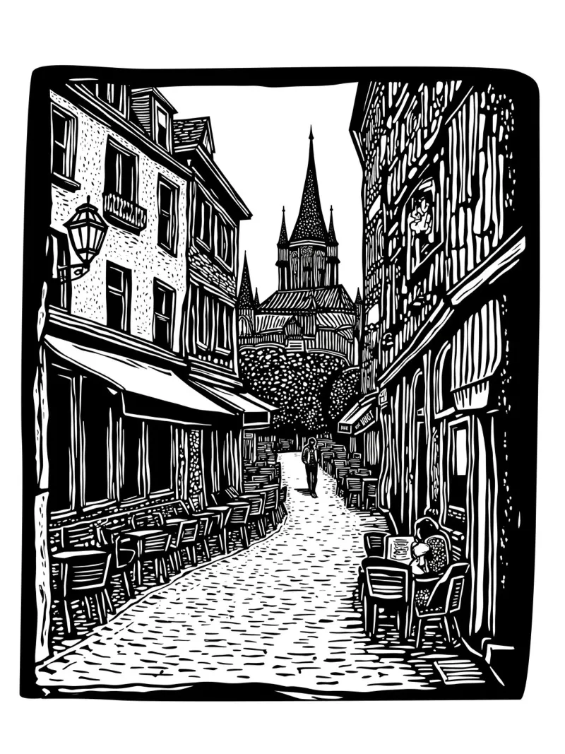 Whispers of the Old Town poster con telaio in legno da Indigo Rain