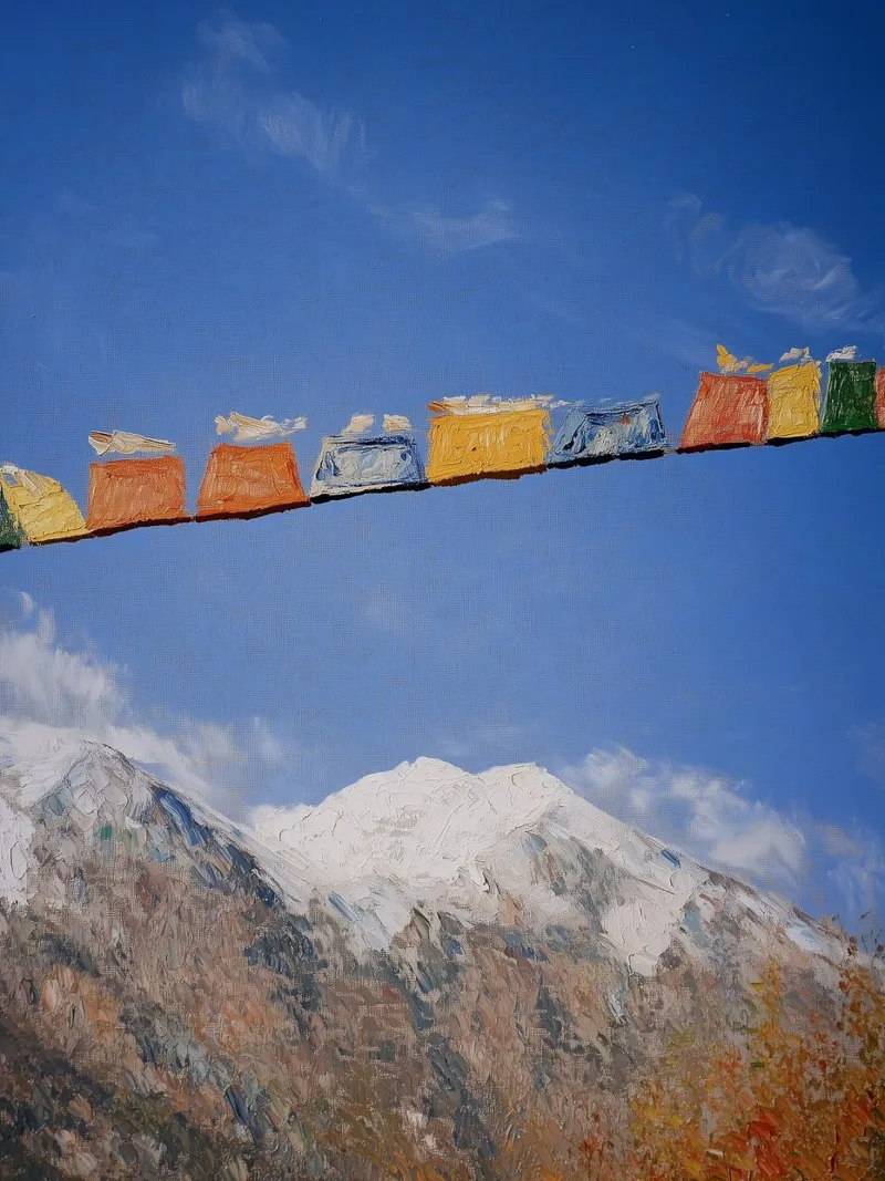 Himalayan Prayer Flags: Mountain Majesty carta hahnemühle da FujiBrush