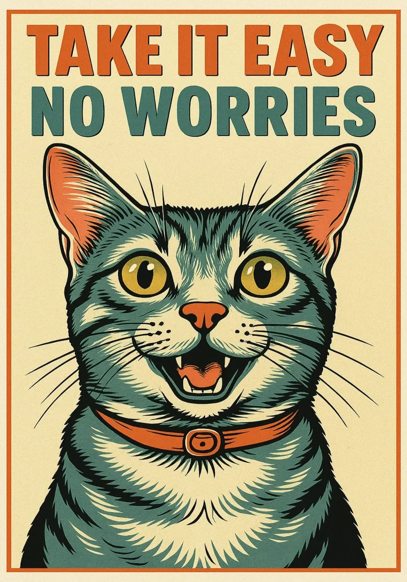 Take It Easy No Worries Gatto divertente alluminio dibond da the gan gan