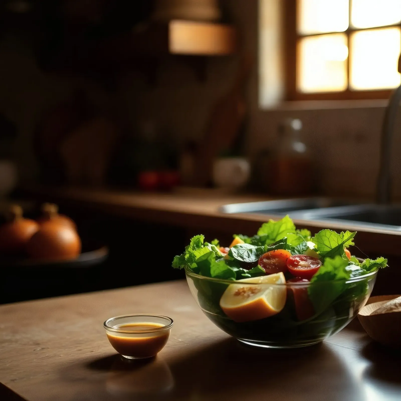 Insalata fresca con verdure e pomodori preparata in una cucina accogliente pellicola backlit da DesignDoodle
