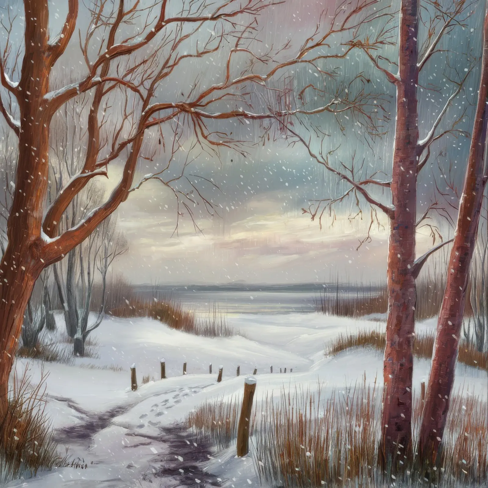 Silent Snow Path canvas with Floater frame by Obisidian Brush