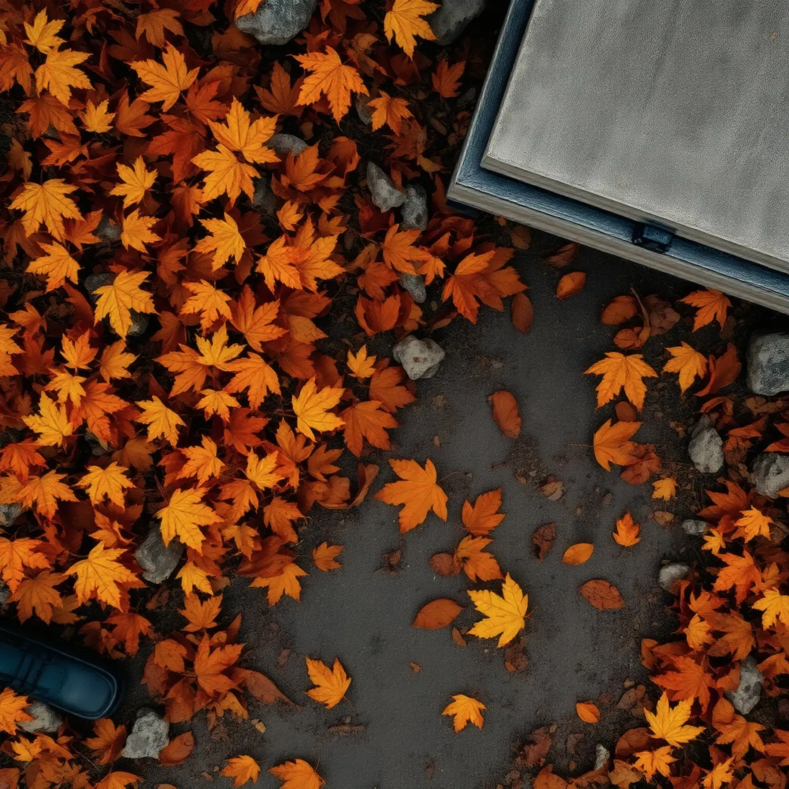 Golden autumn leaves scatter on the ground near a stone path canvas by DesignDoodle