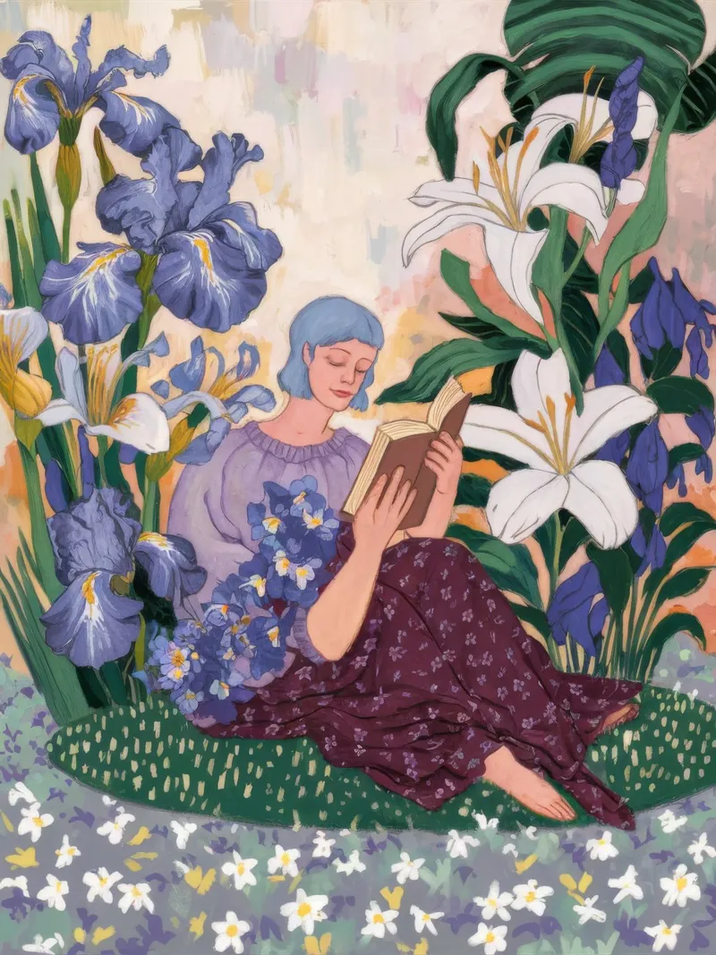 Muse du jardin et de la lecture toile avec Caisse américaine de Obisidian Brush