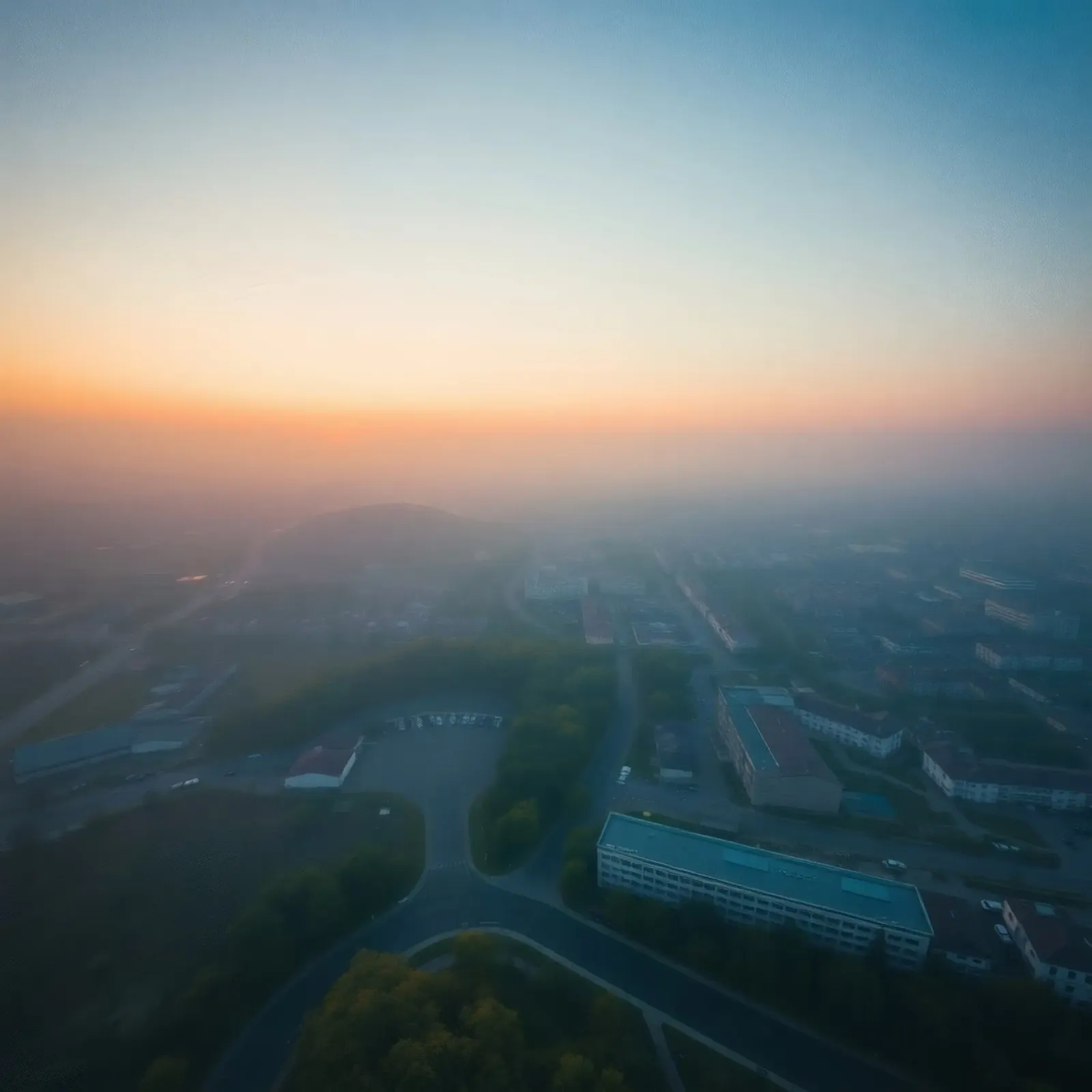 Mistige dageraad boven een stadslandschap met zachte pastelkleuren canvas met Baklijst van DesignDoodle