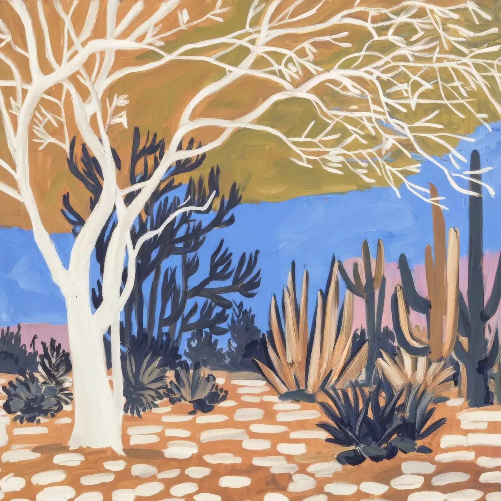 Weißer Baum Wüste Poster mit Kunststoffrahmen von Obisidian Brush