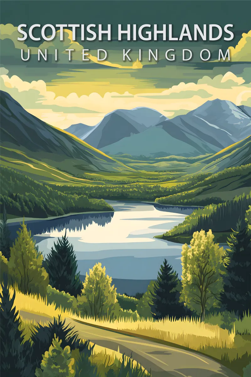 Altopiani scozzesi, Regno Unito poster con telaio in alluminio da Wanderlust Vibes
