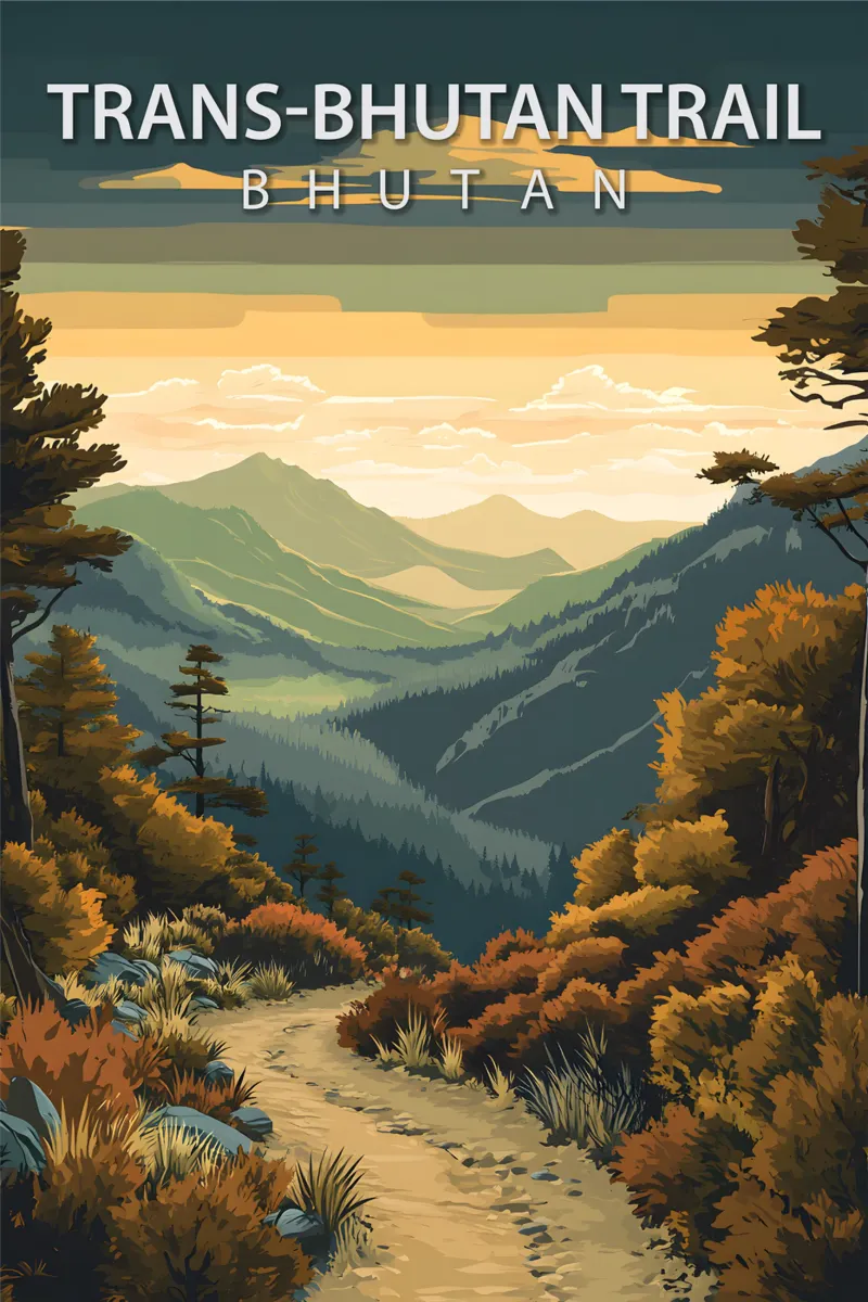 Sentiero Trans-Bhutan, Bhutan poster da Wanderlust Vibes