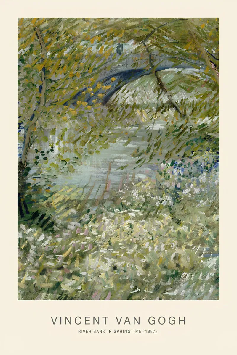 Van Gogh - Primavera in riva al fiume - Stampa d'arte sulla natura verdeggiante poster con telaio in alluminio da NorwesClub