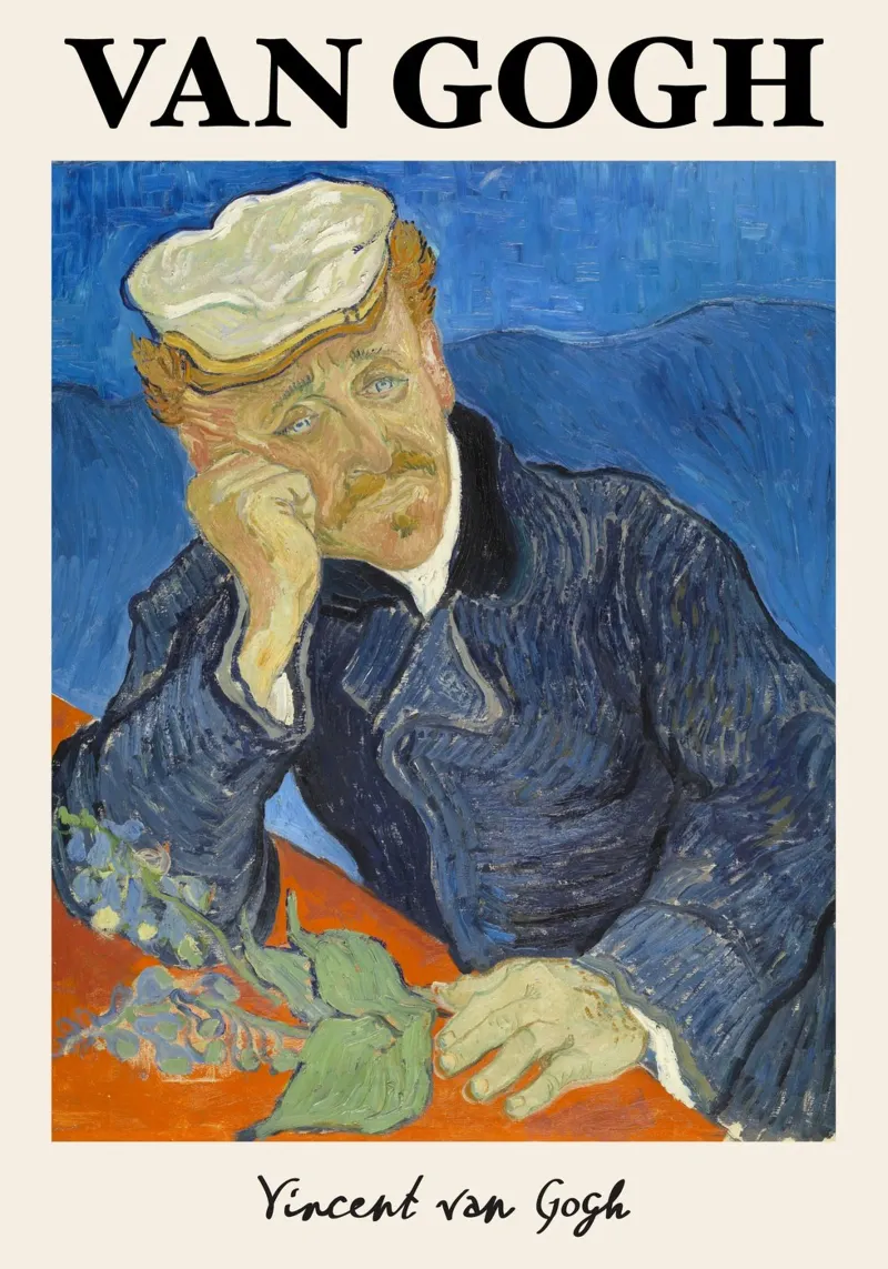 Il dottor Gachet di Van Gogh - Ritratto post-impressionista di Melan poster con telaio in legno da NorwesClub