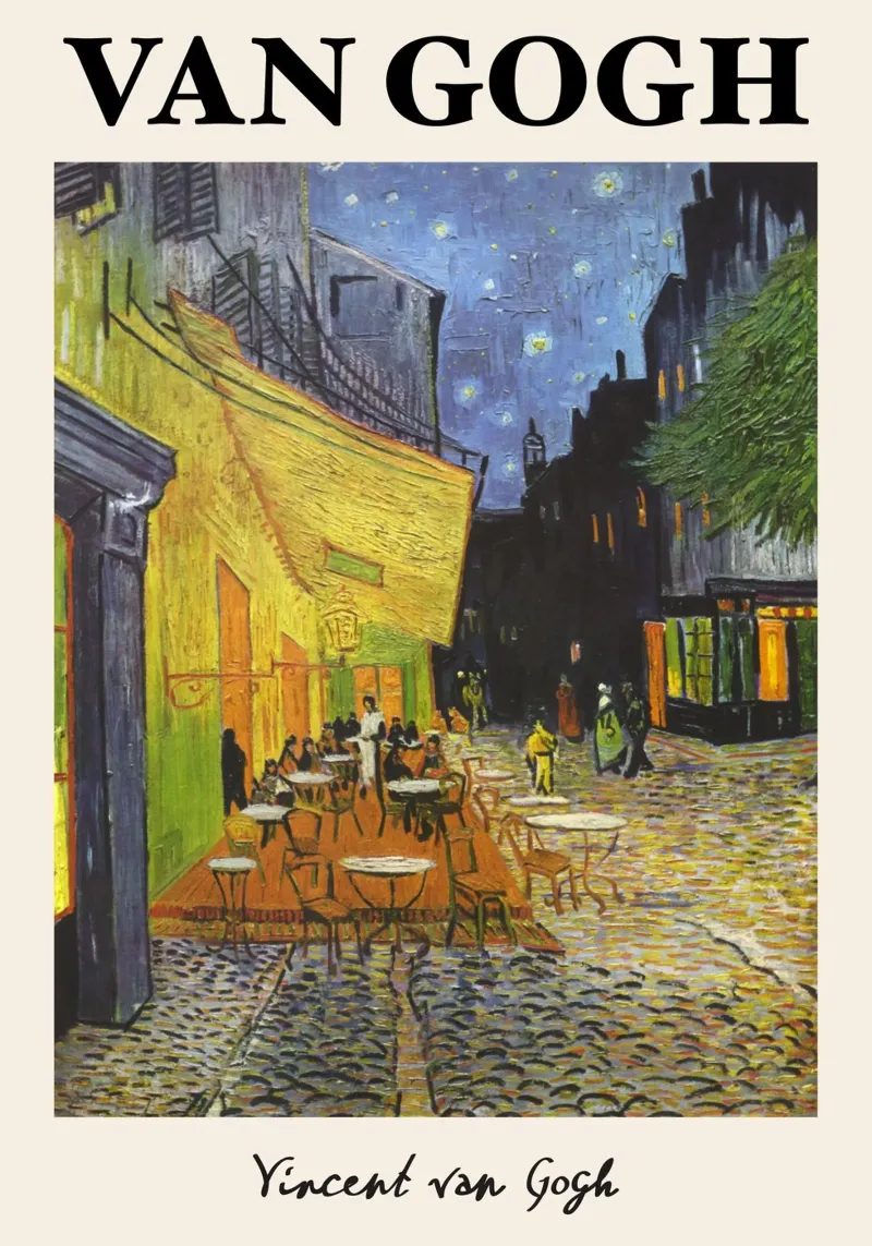 La terrazza del caffè di Van Gogh di notte, città post-impressionista pellicola backlit da NorwesClub