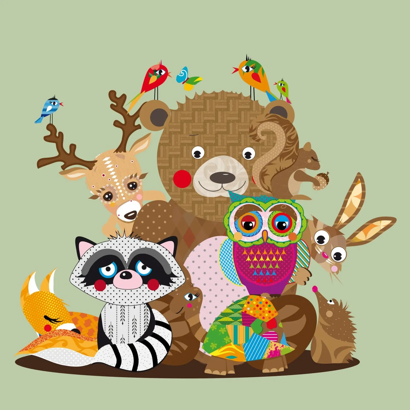 Amici animali colorati uniti - La società della foresta felice carta hahnemühle da namosh