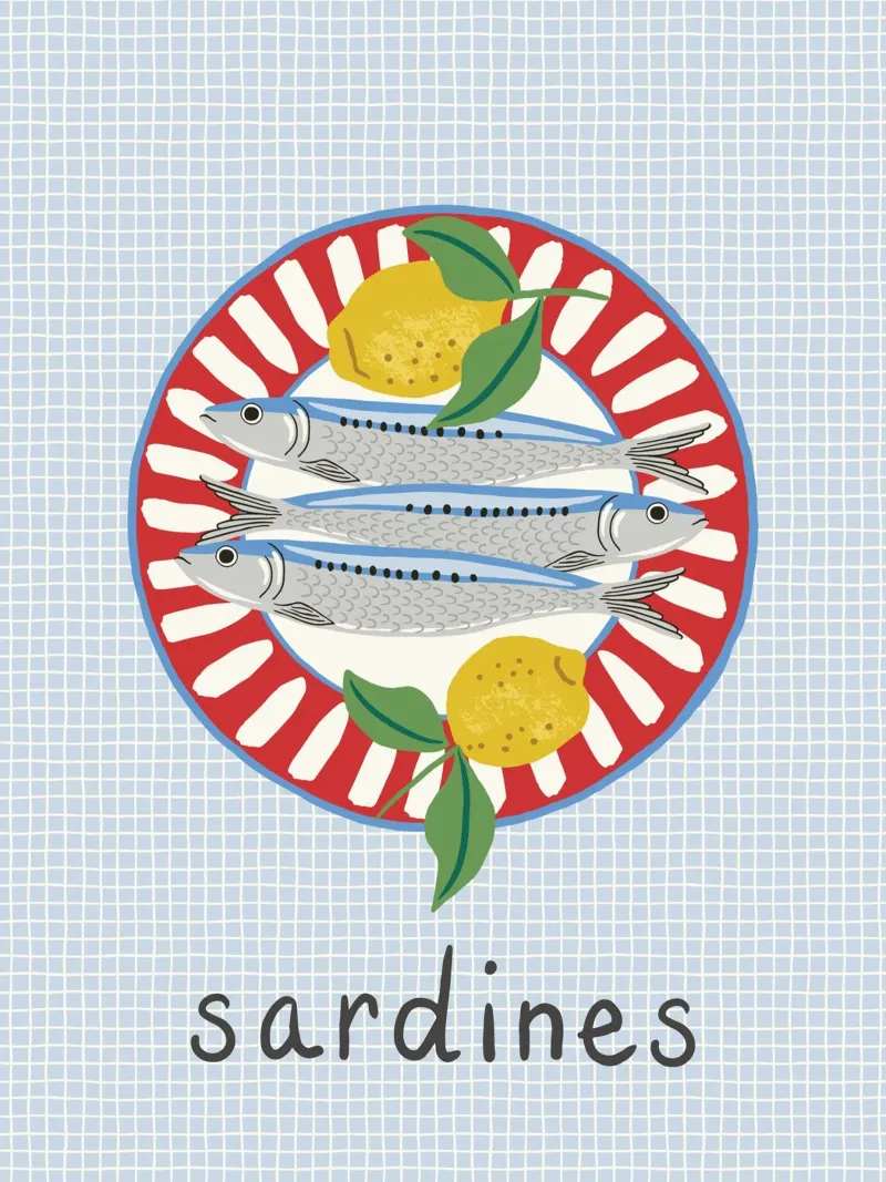 Mediterranean Sardines – Vintage Kitchen Wall Art poster with aluminum frame by Vivdesign