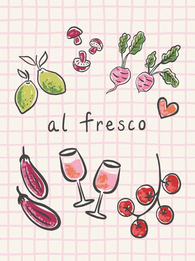 Al Fresco - Italian Picnic Vibes in pink and green carta hahnemühle da Vivdesign