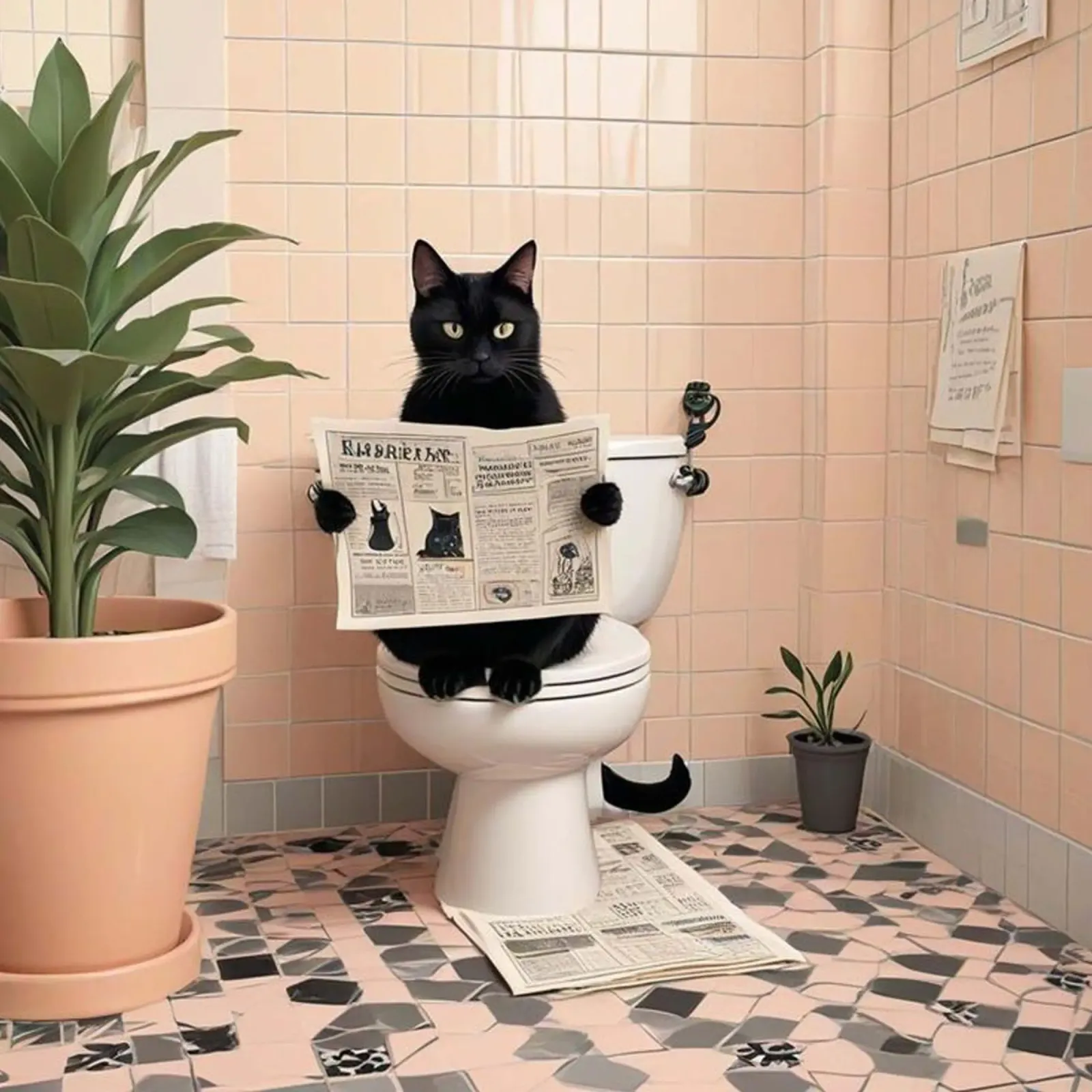 Gatto nero sul water poster con telaio in plastica da Betty Shops