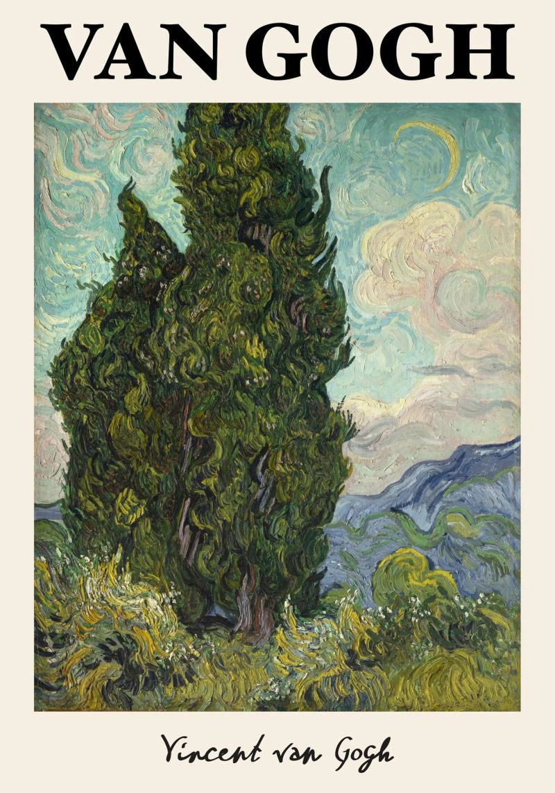 Van Goghs Zypressen, Post-Impressionistische Naturlandschaft Pr Leinwand von NorwesClub