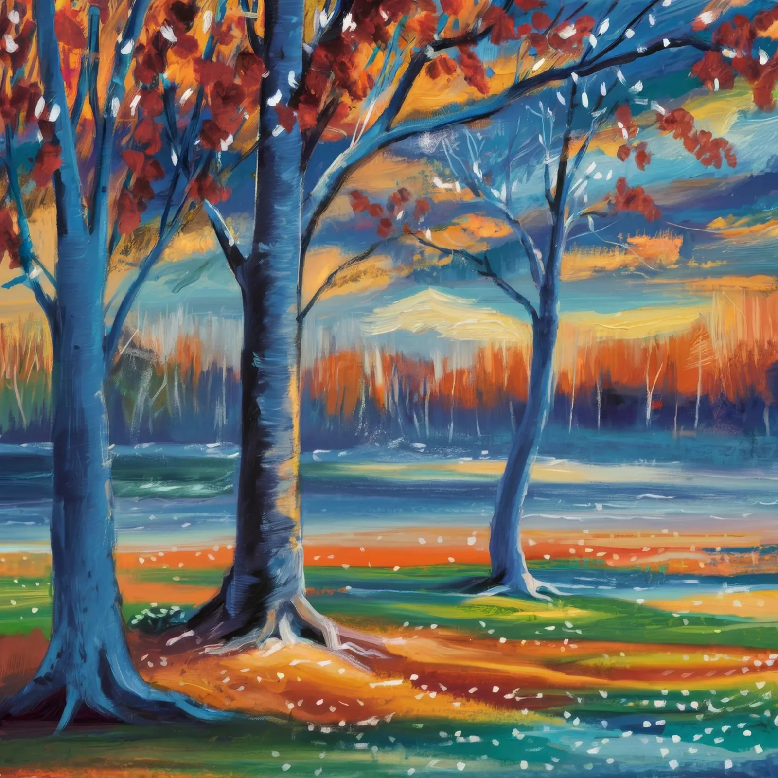 Sunset Rhythm Trees canvas with Floater frame by Solestice Strokes