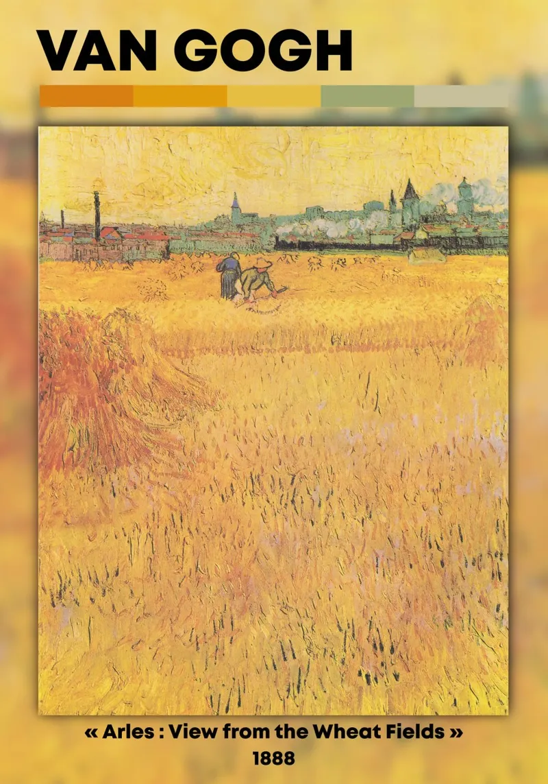 I campi di grano di Van Gogh - Paesaggio post-impressionista di Arles poster con telaio in alluminio da NorwesClub