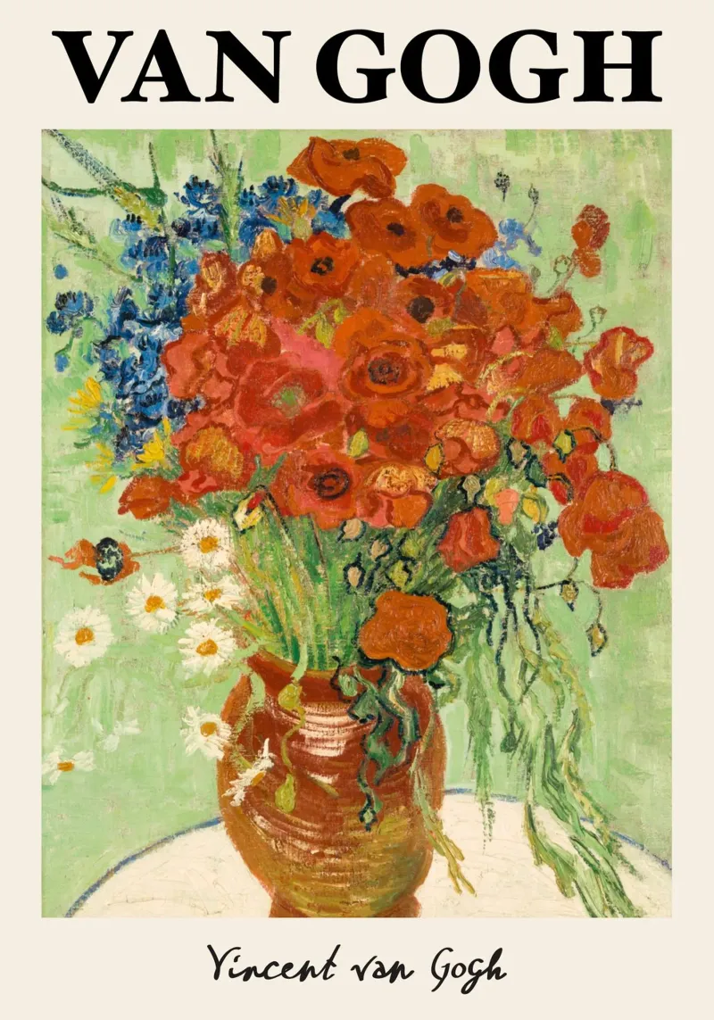 Van Gogh: Vase with Poppies - Vibrant Post-Impressionist Flo canvas with Floater frame by NorwesClub