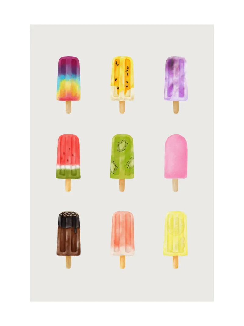 Summer Popsicle Parade – Watercolor Ice Cream Print poster with aluminum frame by Sprouts & Sparks