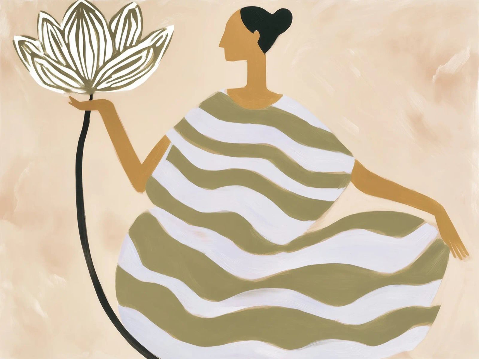 Woman with lotus flower in the popular striped look poster by Autofocus