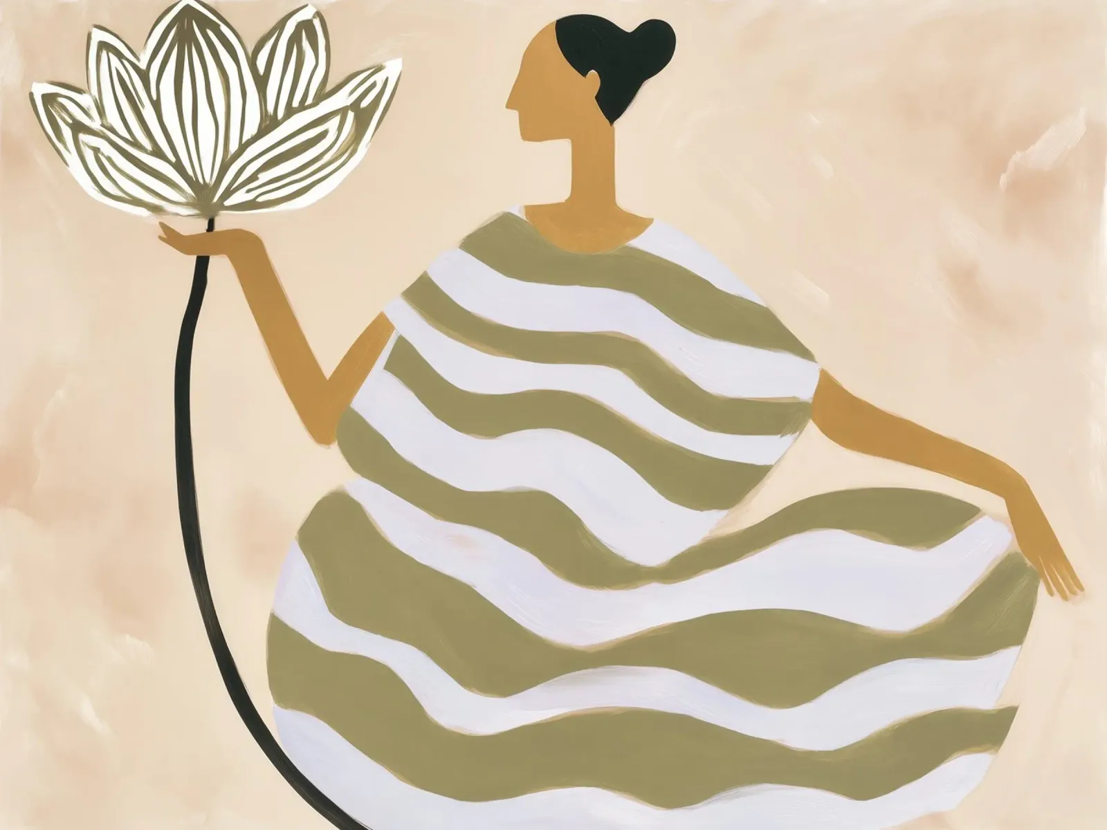 Woman with lotus flower in the popular striped look poster by Autofocus