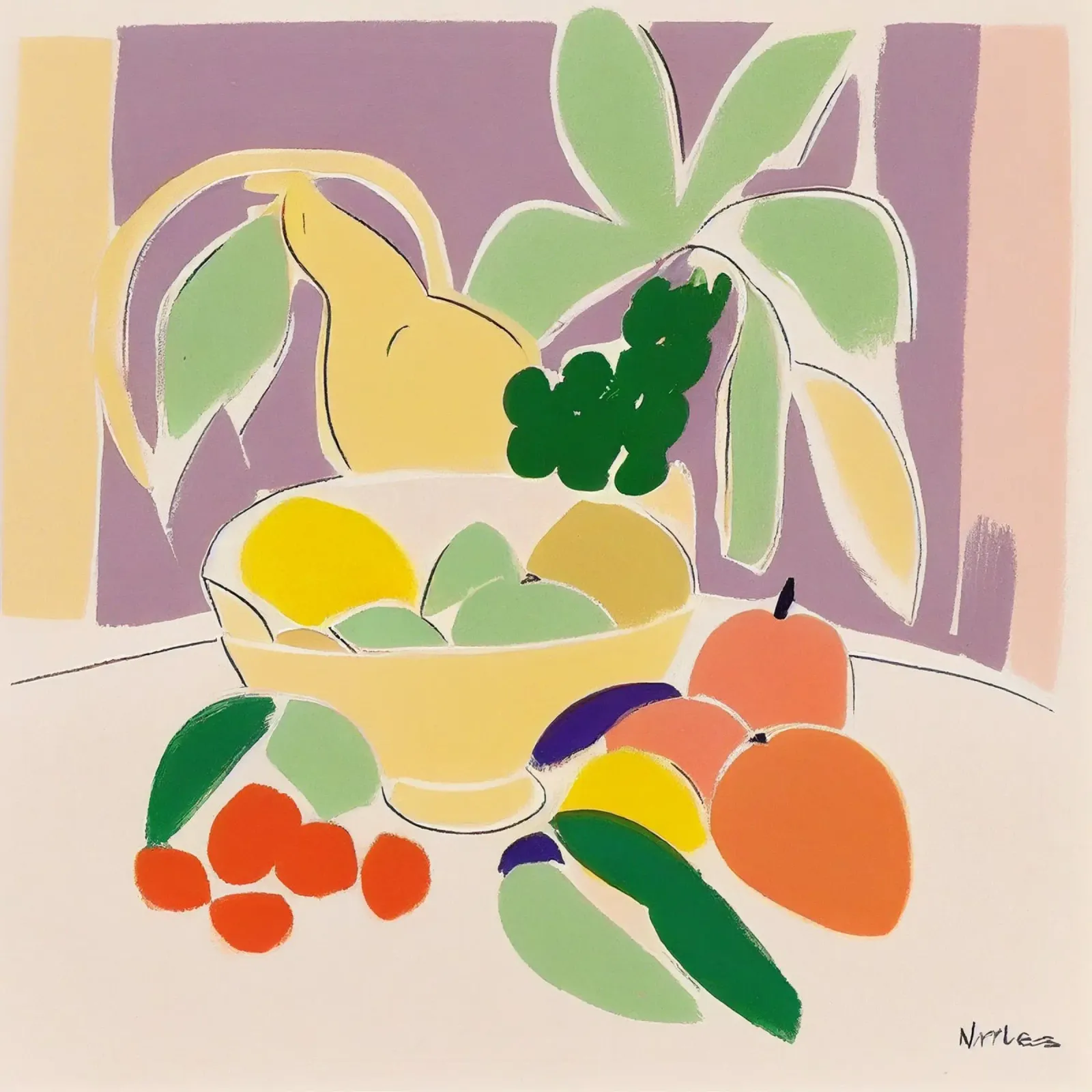 Inspiriert von Henri Matisse - Modernes Stillleben, lebendige Ausschnitte Poster mit Aluminium Rahmen von NorwesClub
